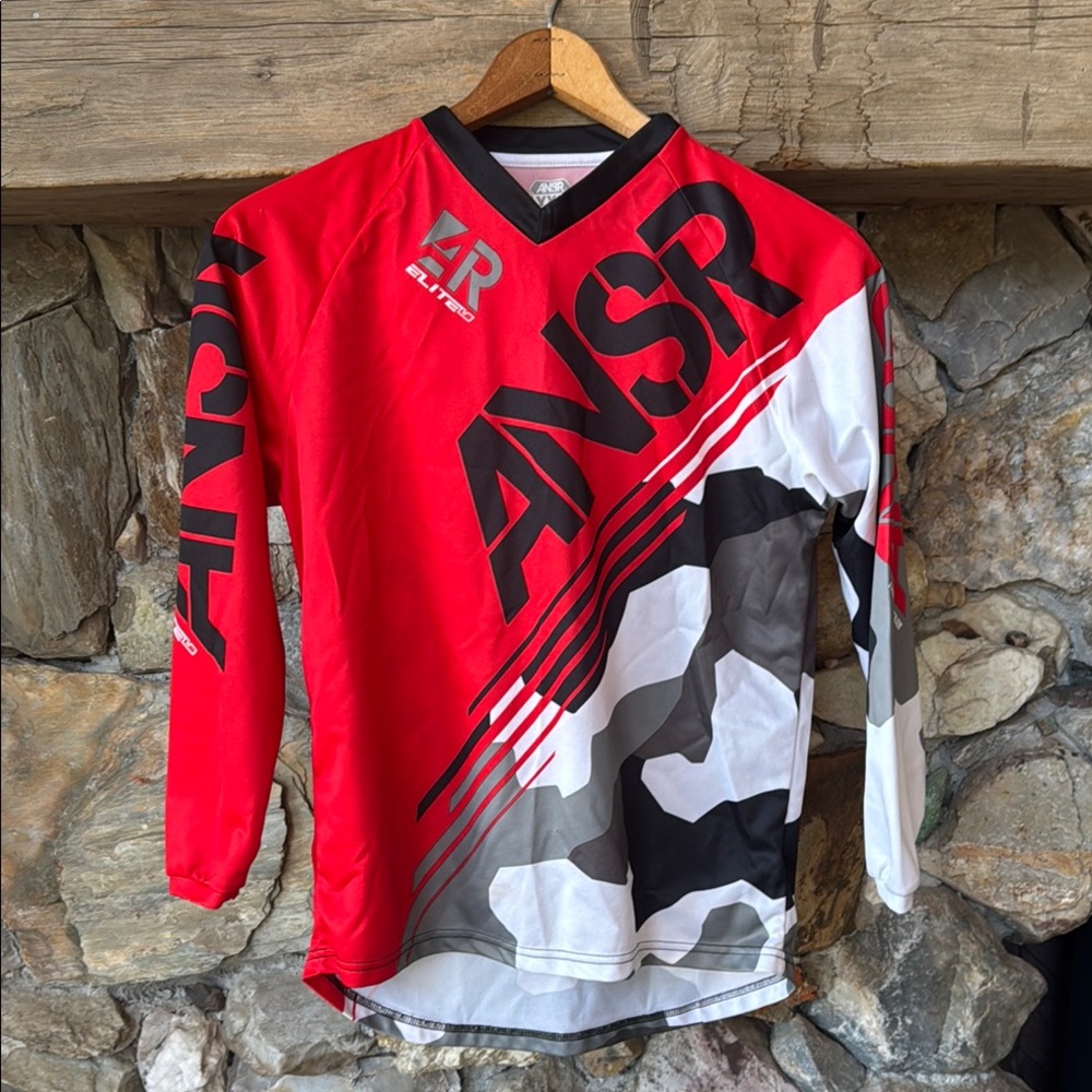 ANSR Red and Black Jersey with Asymmetrical Design and Bold Graphics Youth XL
